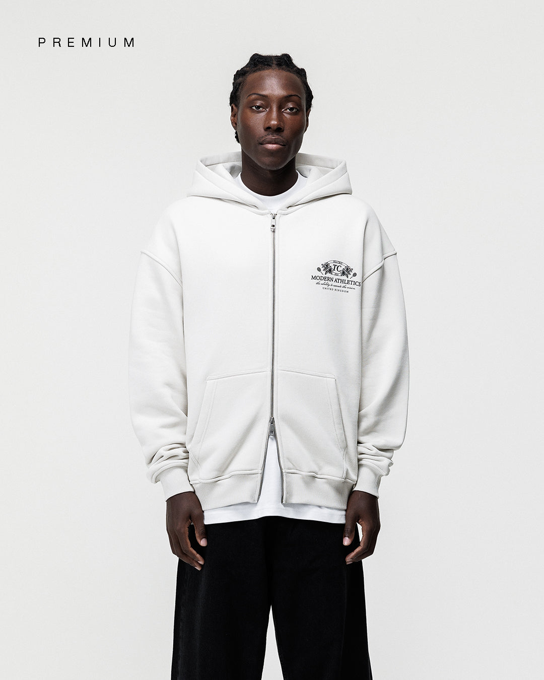 LIGHT GREY MODERN ATHLETICS ZIP THROUGH HOODIE