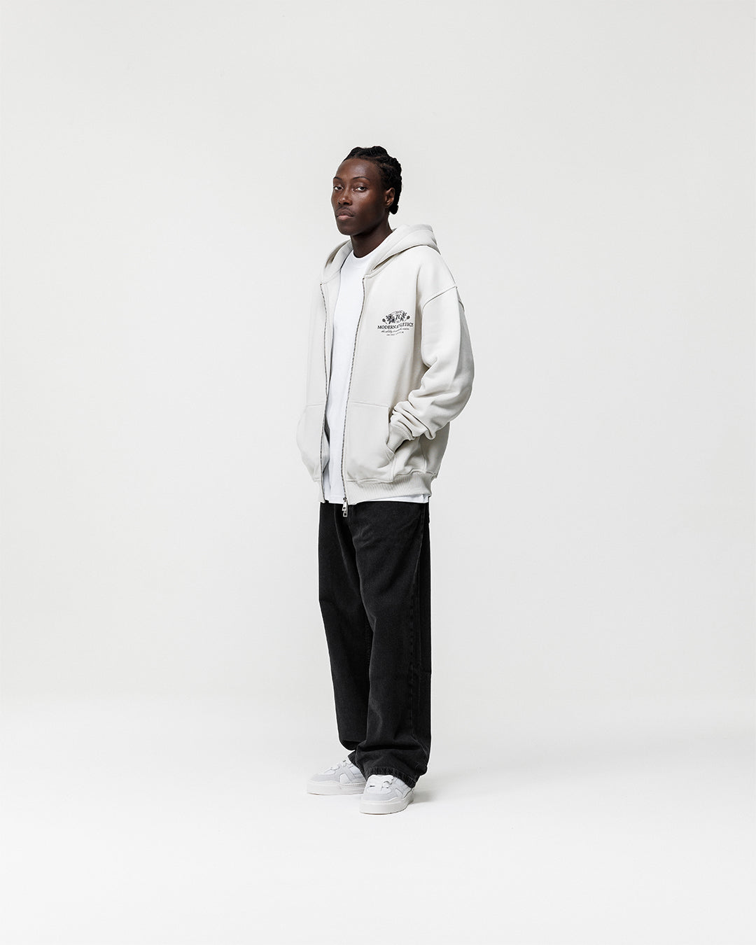 LIGHT GREY MODERN ATHLETICS ZIP THROUGH HOODIE