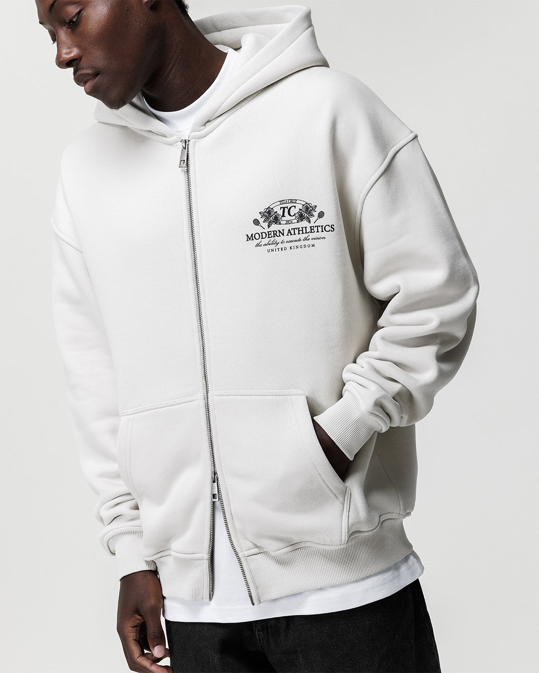 LIGHT GREY MODERN ATHLETICS ZIP THROUGH HOODIE